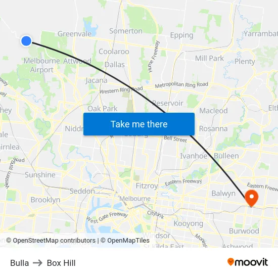 Bulla to Box Hill map