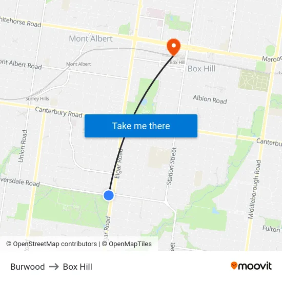 Burwood to Box Hill map