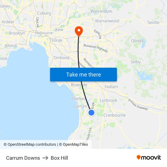 Carrum Downs to Box Hill map