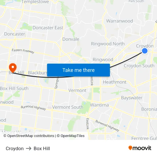 Croydon to Box Hill map