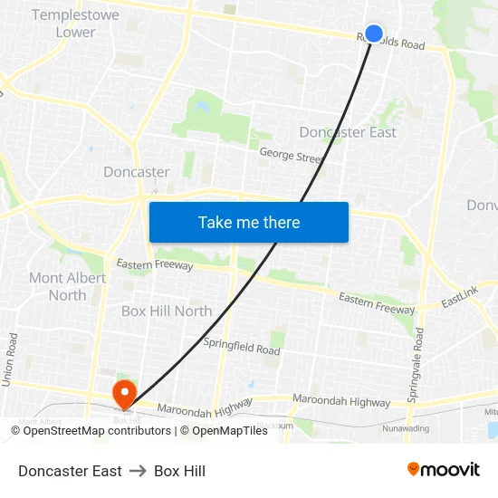 Doncaster East to Box Hill map