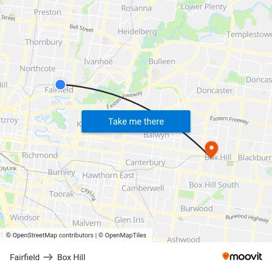 Fairfield to Box Hill map