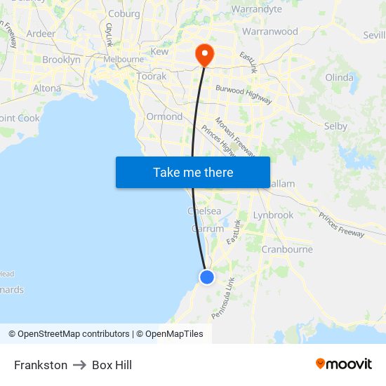 Frankston to Box Hill map