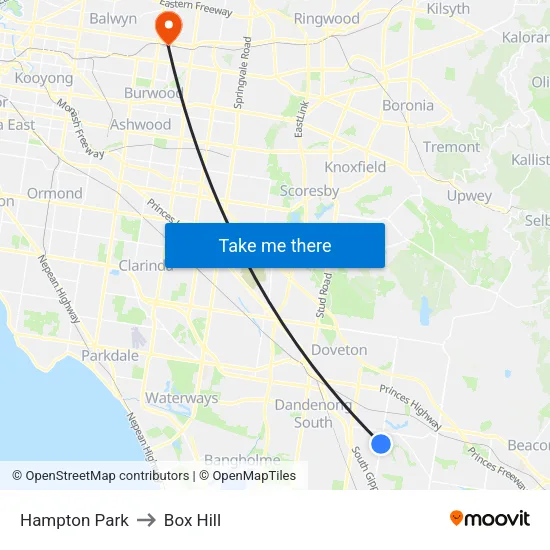 Hampton Park to Box Hill map