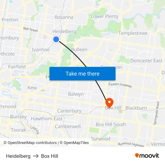 Heidelberg to Box Hill map