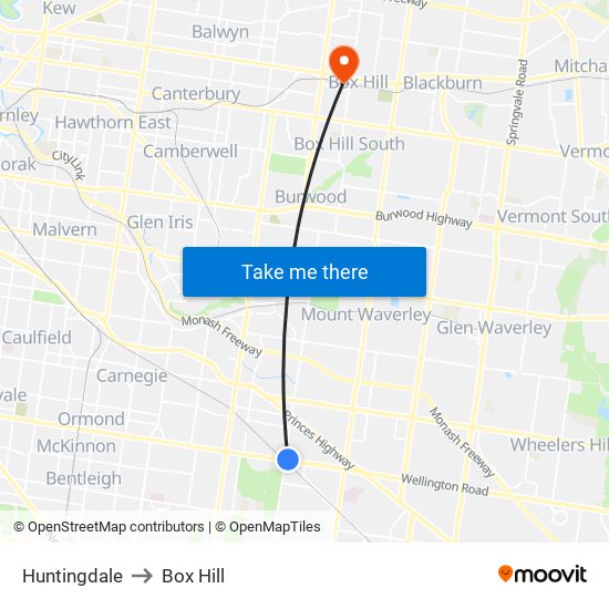 Huntingdale to Box Hill map