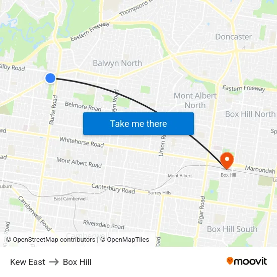 Kew East to Box Hill map