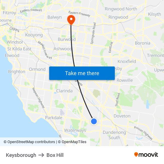 Keysborough to Box Hill map