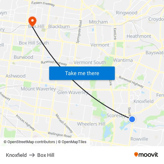 Knoxfield to Box Hill map