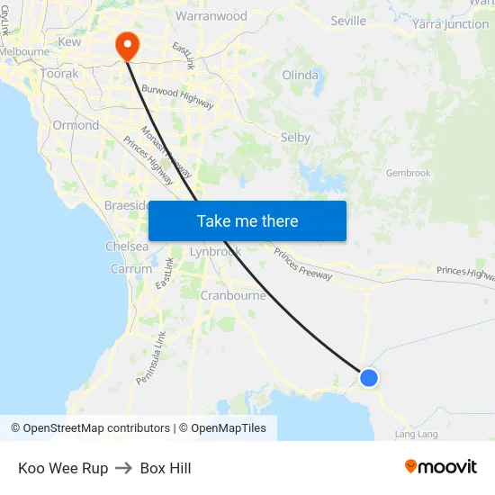 Koo Wee Rup to Box Hill map