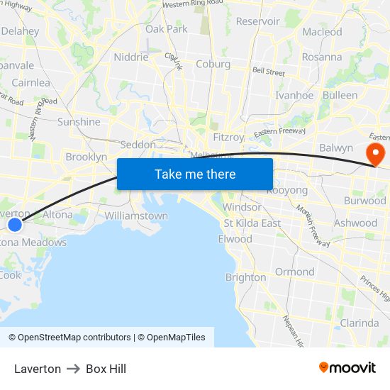 Laverton to Box Hill map