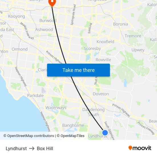 Lyndhurst to Box Hill map