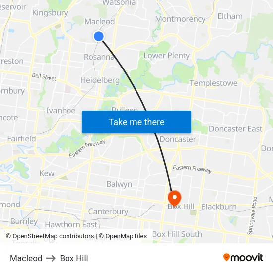 Macleod to Box Hill map