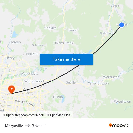 Marysville to Box Hill map