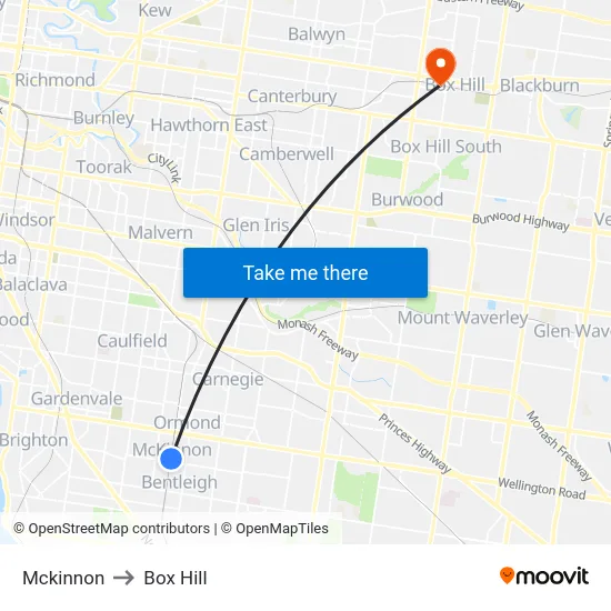 Mckinnon to Box Hill map