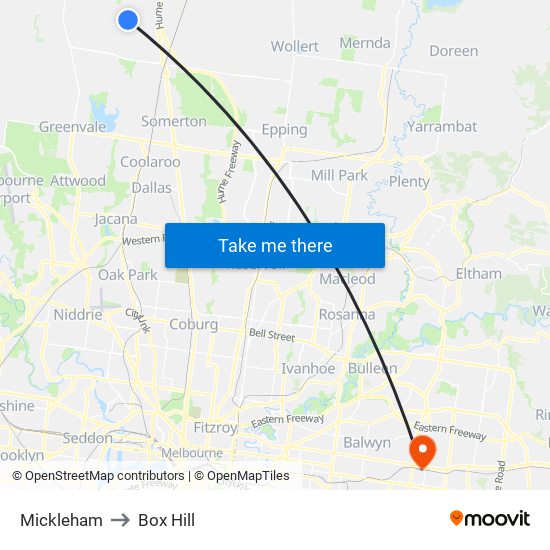 Mickleham to Box Hill map