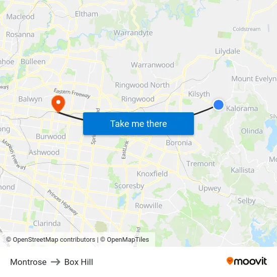 Montrose to Box Hill map