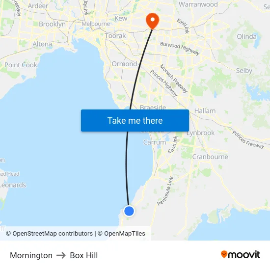 Mornington to Box Hill map
