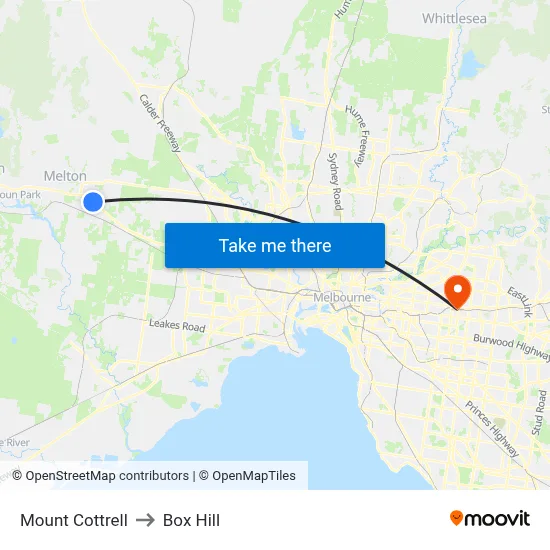 Mount Cottrell to Box Hill map