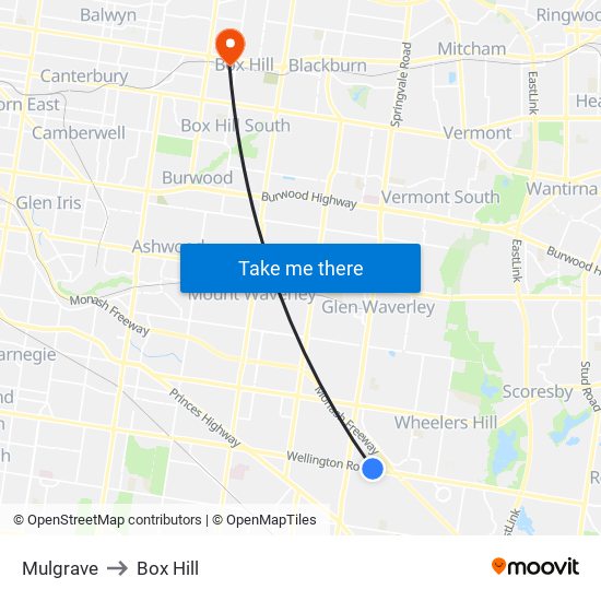 Mulgrave to Box Hill map