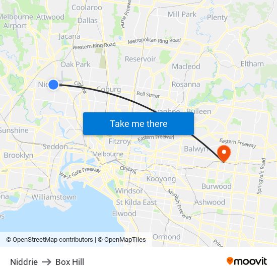 Niddrie to Box Hill map