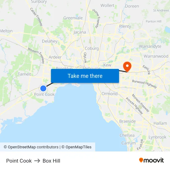 Point Cook to Box Hill map