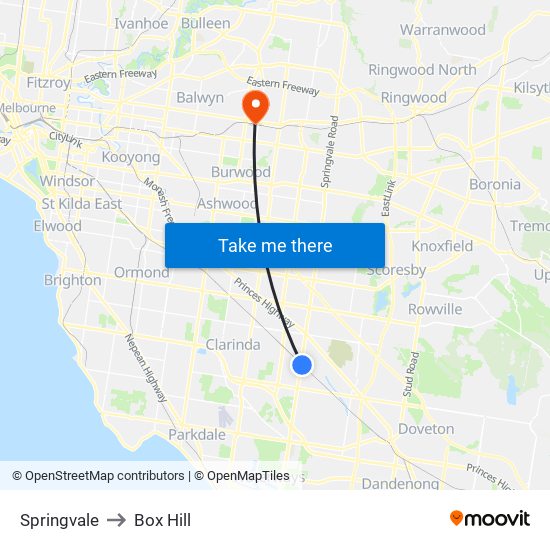Springvale to Box Hill map