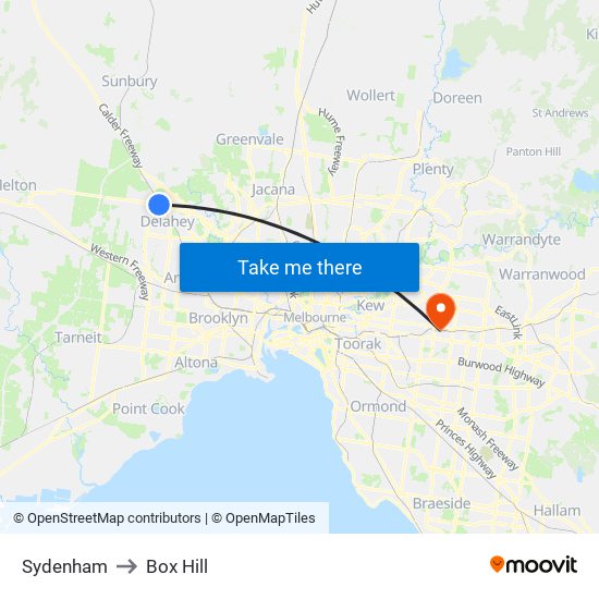 Sydenham to Box Hill map