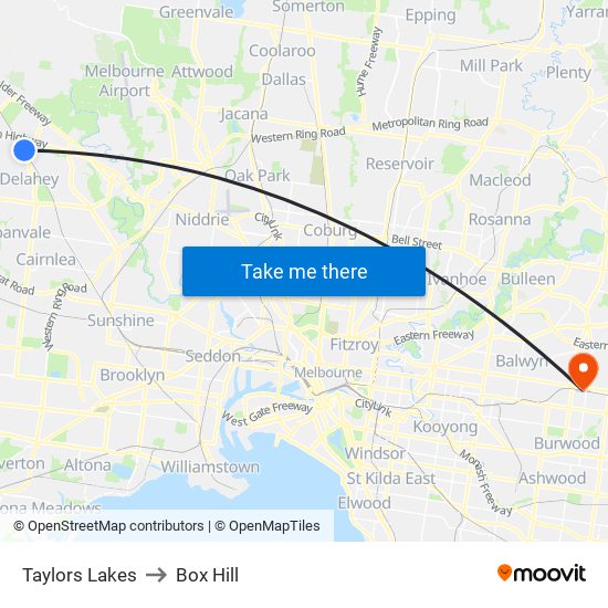 Taylors Lakes to Box Hill map