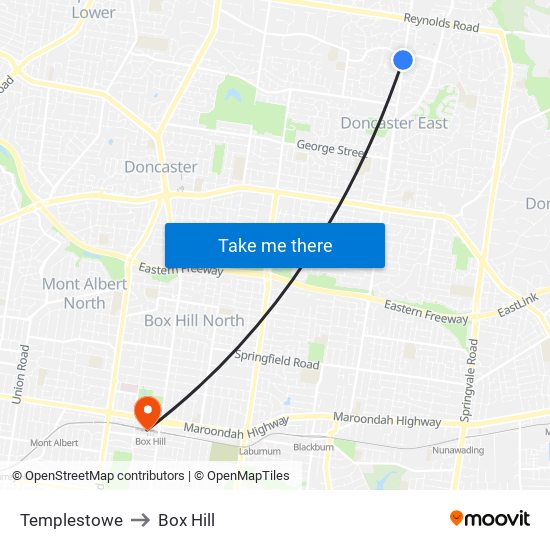 Templestowe to Box Hill map