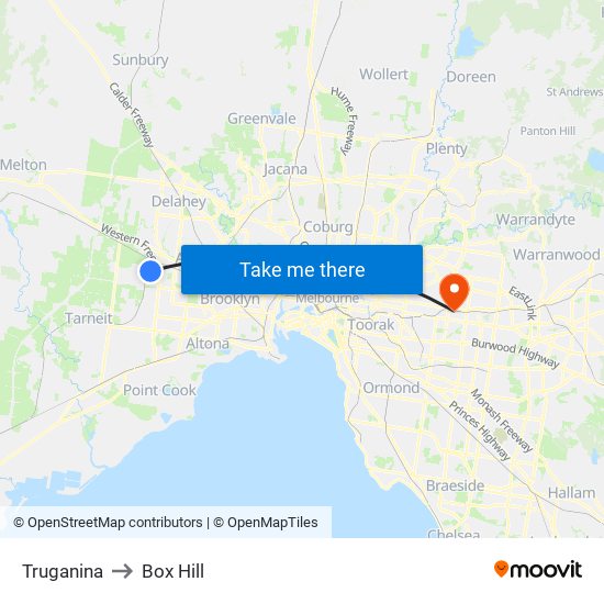 Truganina to Box Hill map