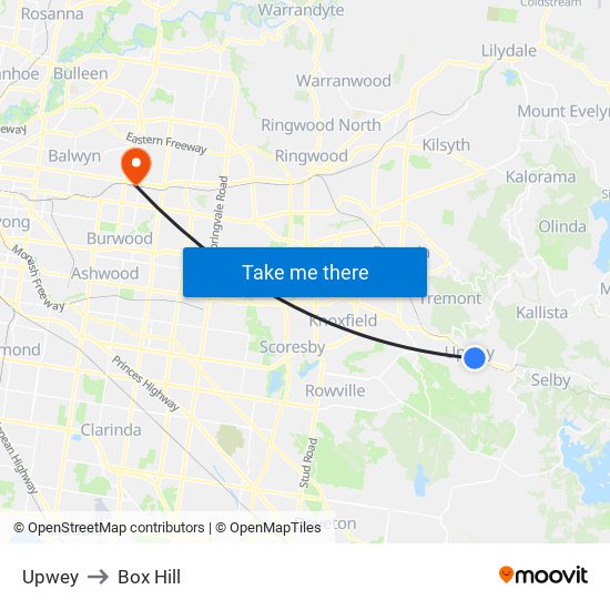 Upwey to Box Hill map