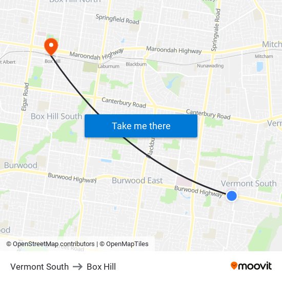 Vermont South to Box Hill map