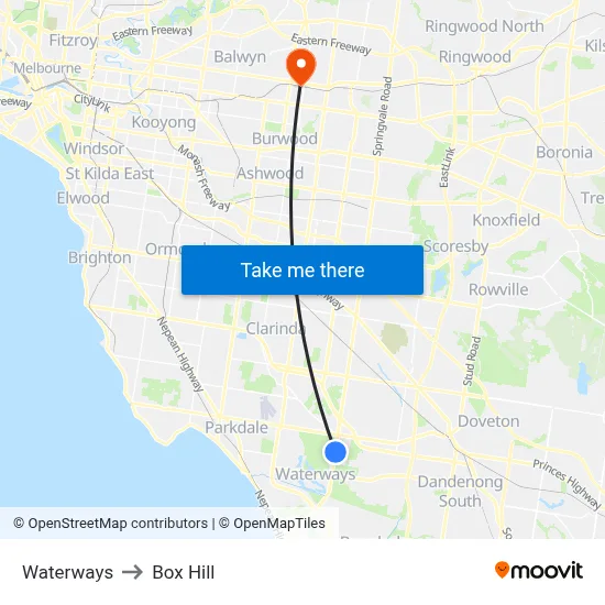 Waterways to Box Hill map