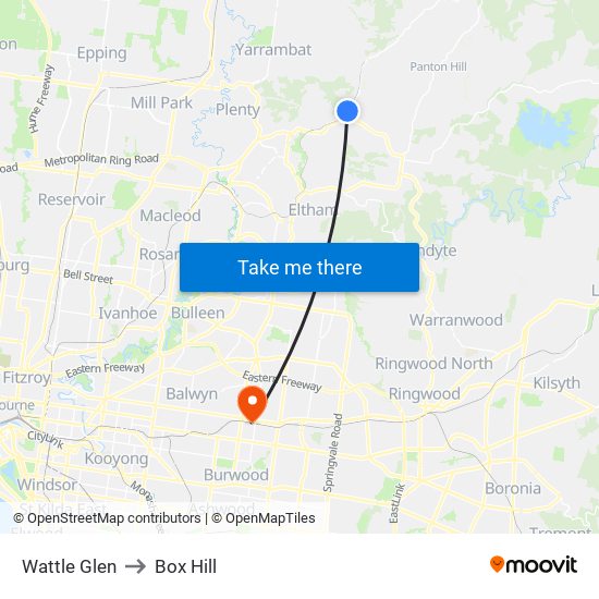 Wattle Glen to Box Hill map