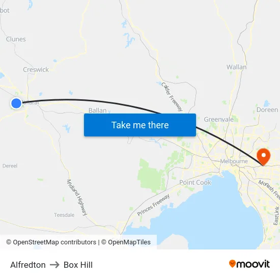Alfredton to Box Hill map