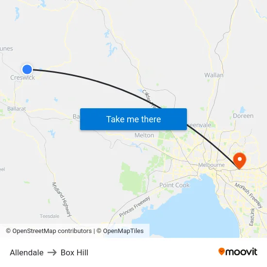Allendale to Box Hill map