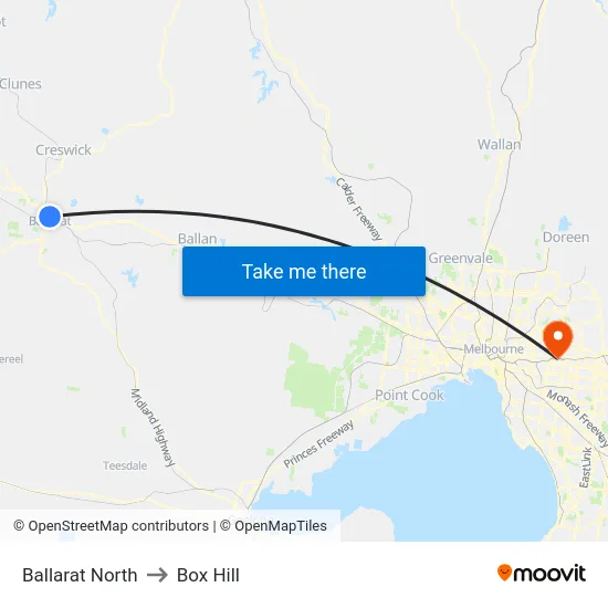 Ballarat North to Box Hill map