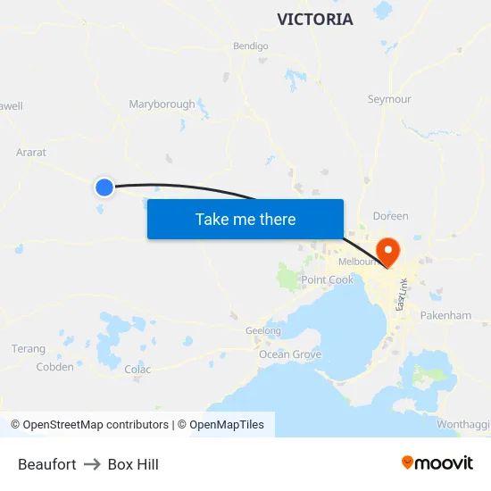 Beaufort to Box Hill map