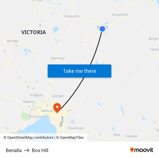 Benalla to Box Hill map