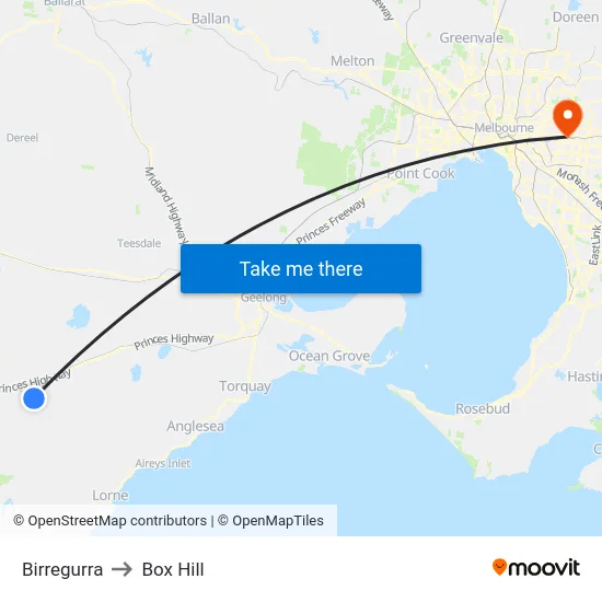 Birregurra to Box Hill map