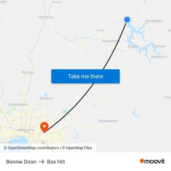 Bonnie Doon to Box Hill map
