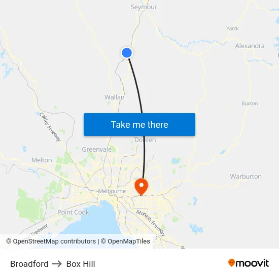 Broadford to Box Hill map