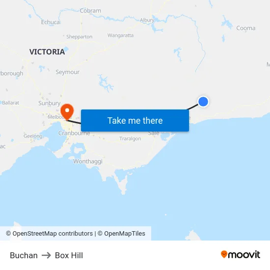 Buchan to Box Hill map