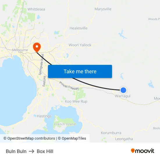 Buln Buln to Box Hill map