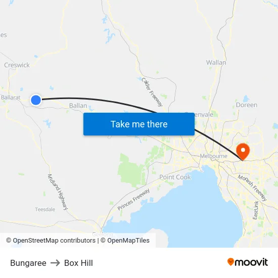 Bungaree to Box Hill map