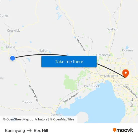 Buninyong to Box Hill map