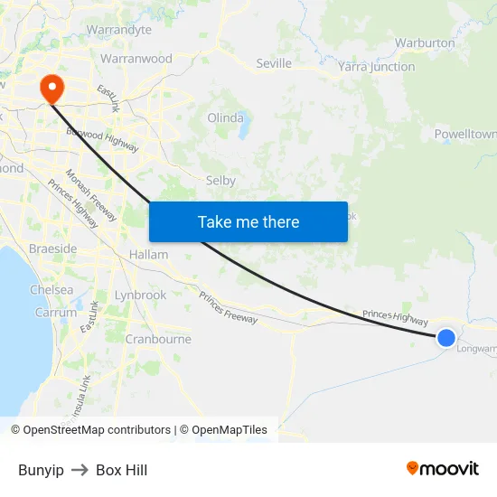 Bunyip to Box Hill map