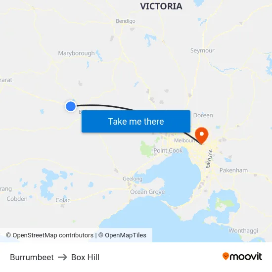 Burrumbeet to Box Hill map