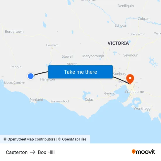 Casterton to Box Hill map